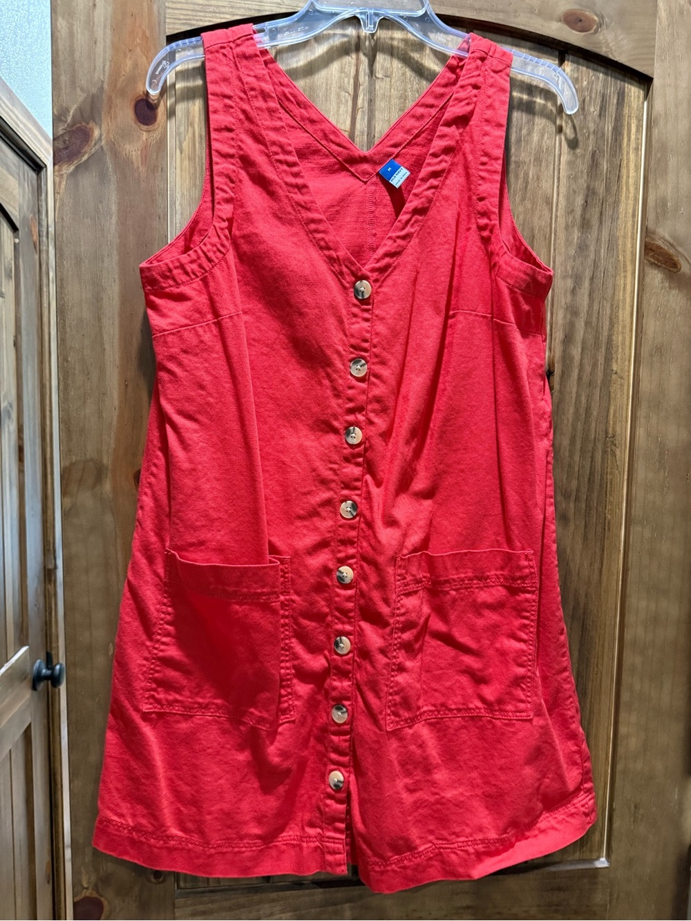 Old Navy Red V-Neck Button Front Dress
